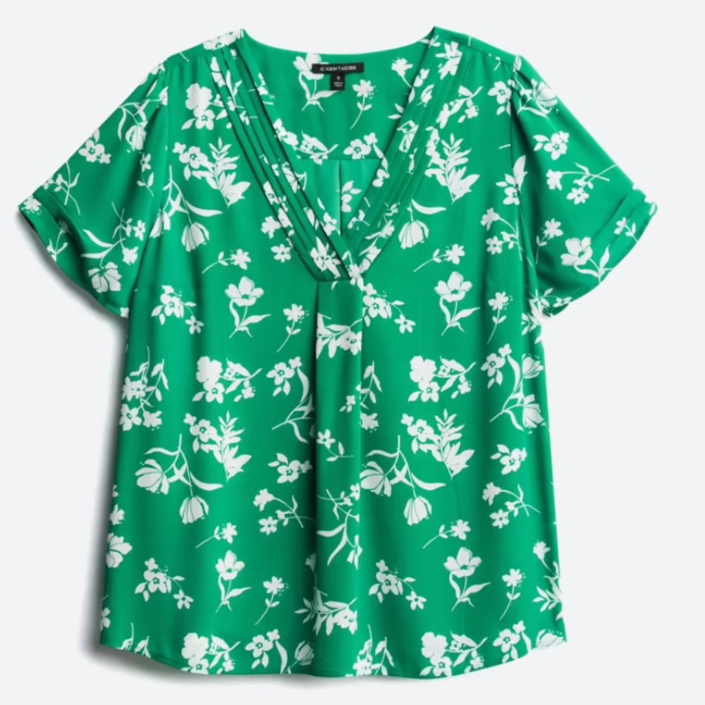 Pleated V-neck blouse